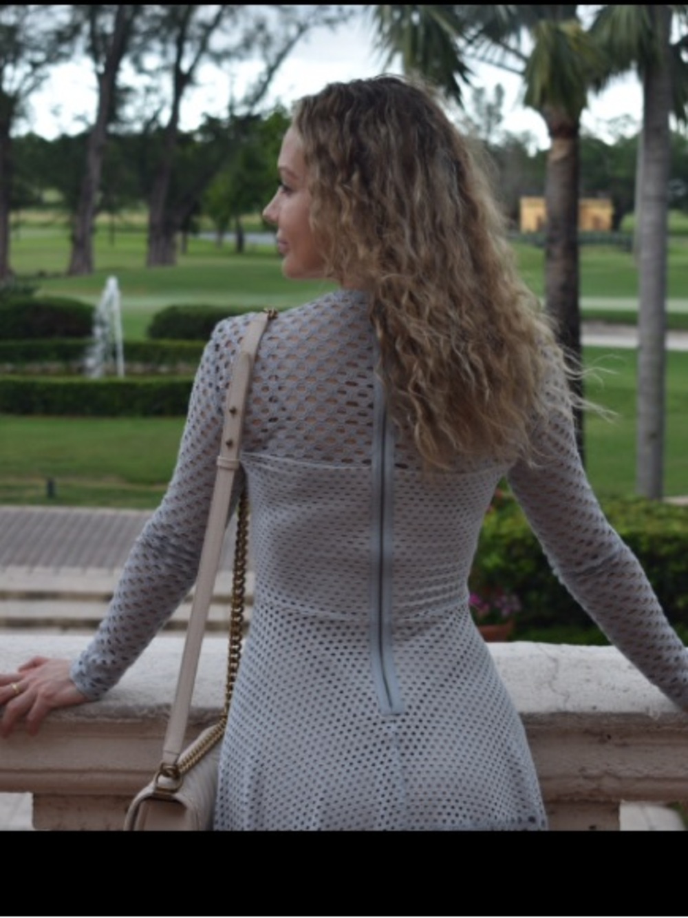 BCBGMaxAzria Baby Blue Long-Sleeve Eyelet Fit & Flare Dress
